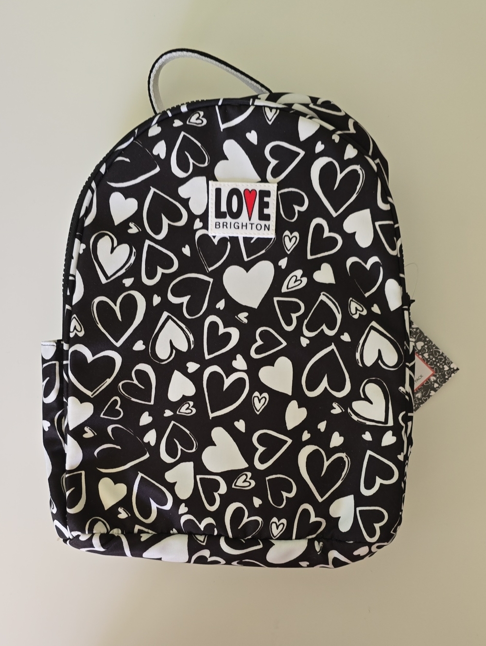 Brighton Kids Endless Love Back Pack. Black With White Heart Prints.